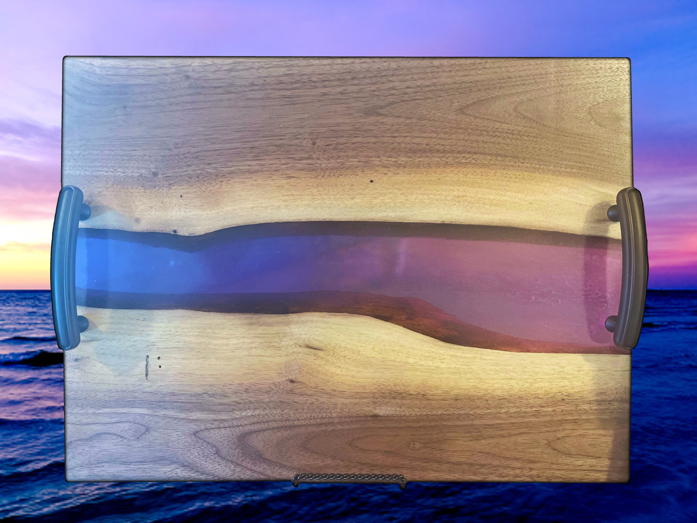 Ocean Beach on Live Edge Wood, Resin Trays